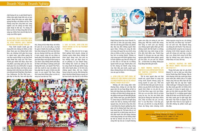 Bài viết về Tranh gạo Quỳnh Vy đăng trên Tạp chí Thương gia và Thị trường